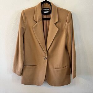 Sag Harbor Blazer Women’s  Sz 8P 100% Wool Tan Khaki Lined Career Professional